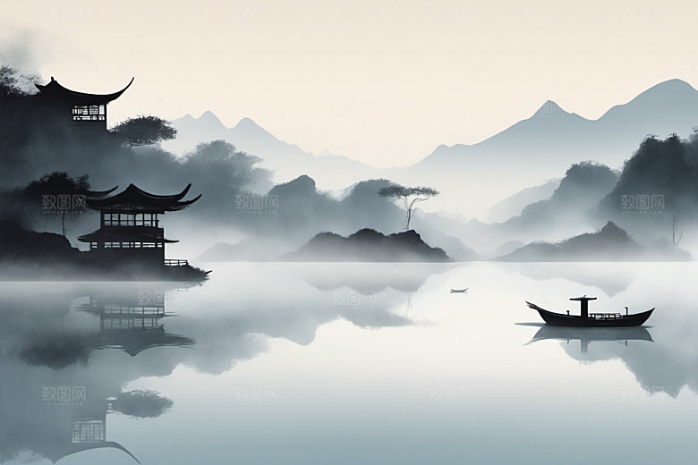水墨中国风细腻装饰画