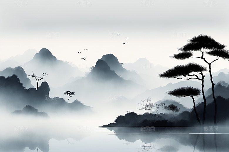 水墨国画唯美装饰画