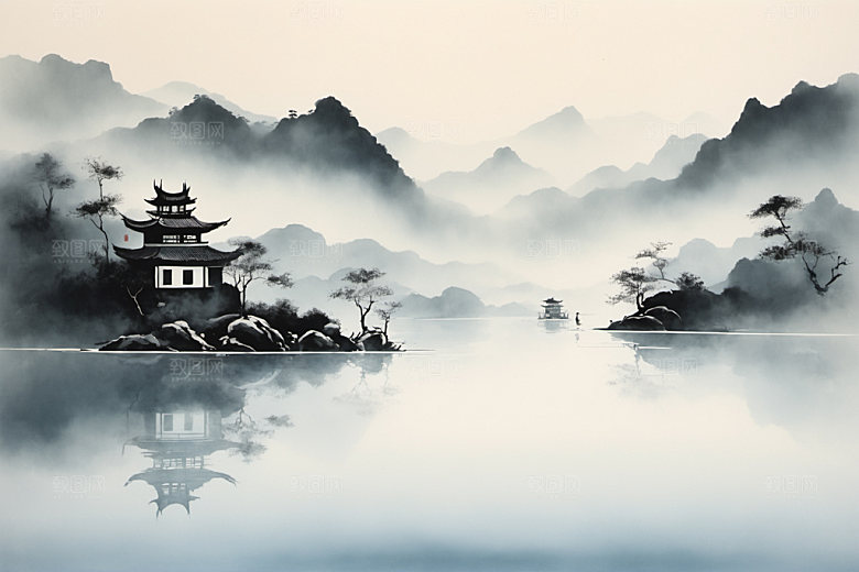 水墨唯美山水装饰画