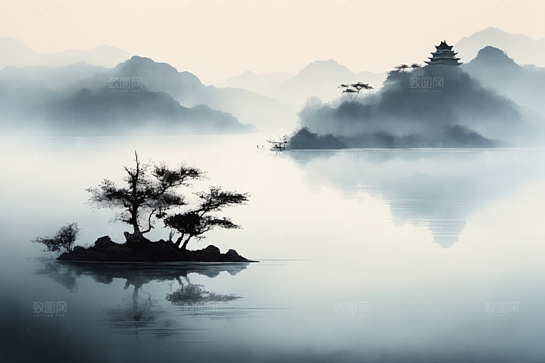 水墨意境山水装饰画