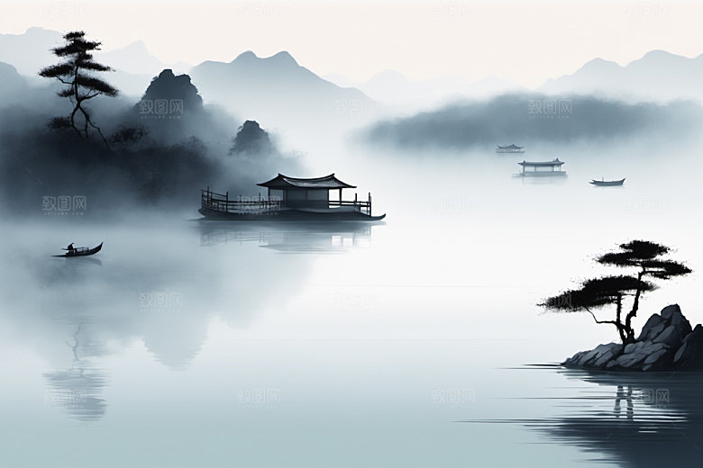 水墨山水细腻装饰画