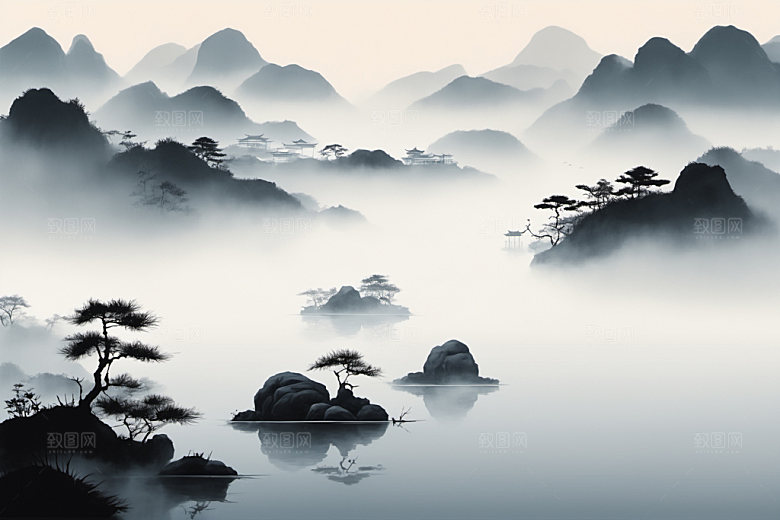 水墨中国风细腻装饰画