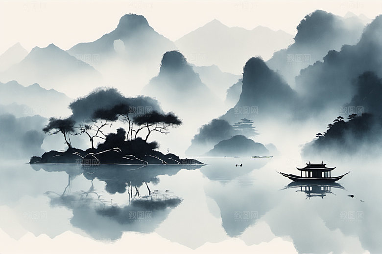 水墨山水国画装饰画
