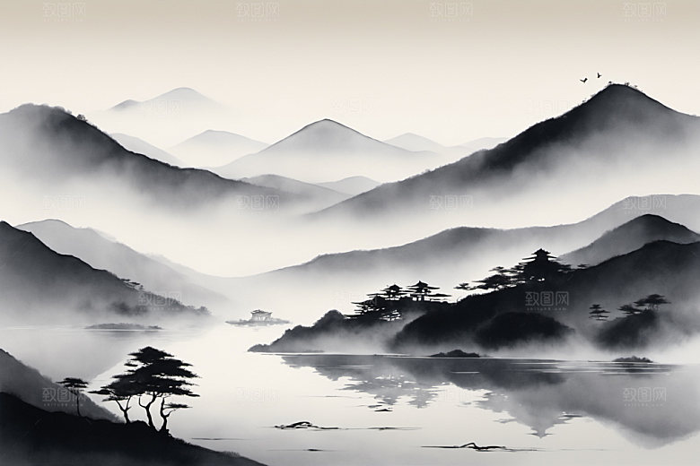水墨山水中国风装饰画