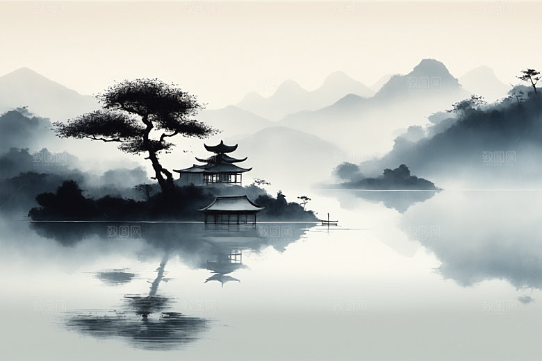 水墨中国风细腻装饰画