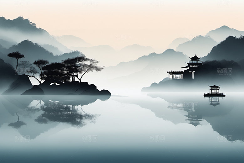 水墨唯美山水装饰画