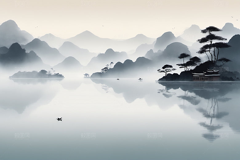 水墨意境山水装饰画