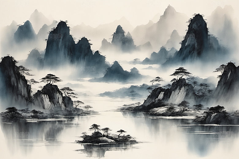 水墨唯美细腻装饰画