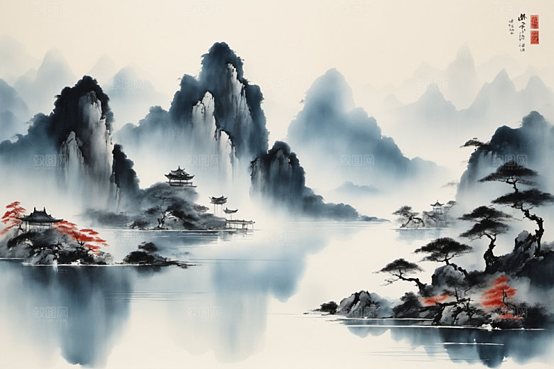水墨写意山水装饰画