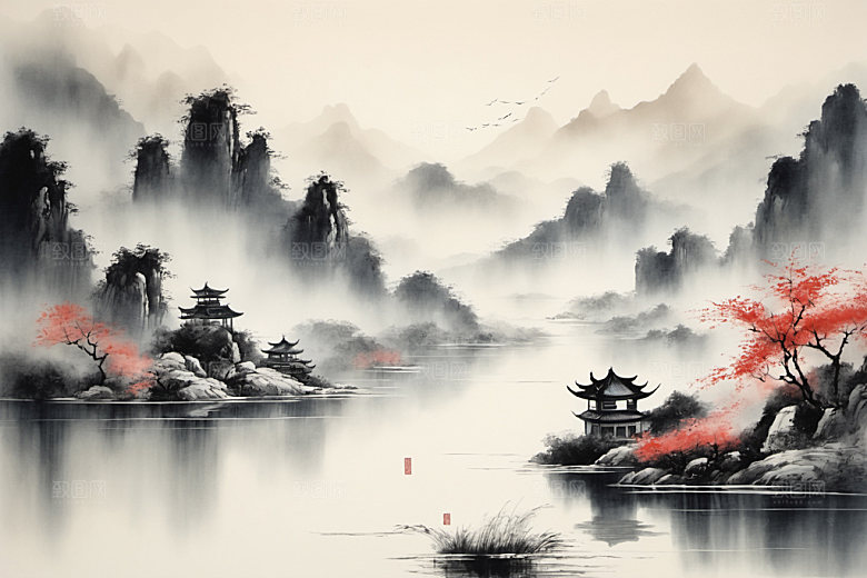 水墨唯美国画装饰画