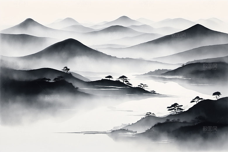 水墨写意唯美装饰画