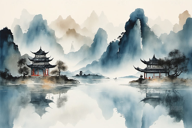 水墨唯美山水装饰画