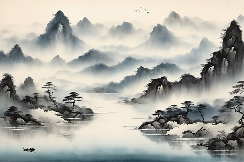 水墨山水细腻装饰画