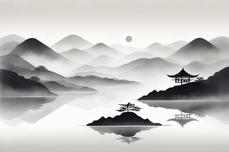 水墨唯美山水装饰画