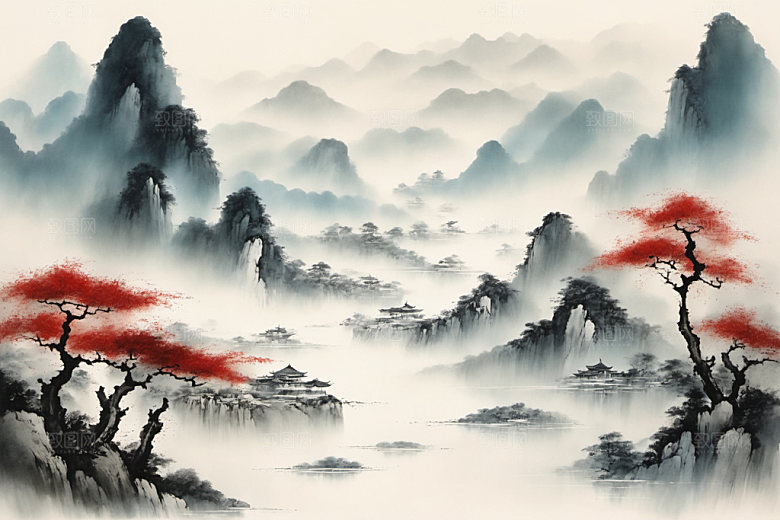 水墨唯美山水装饰画