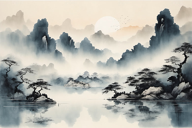 水墨中国风山水装饰画