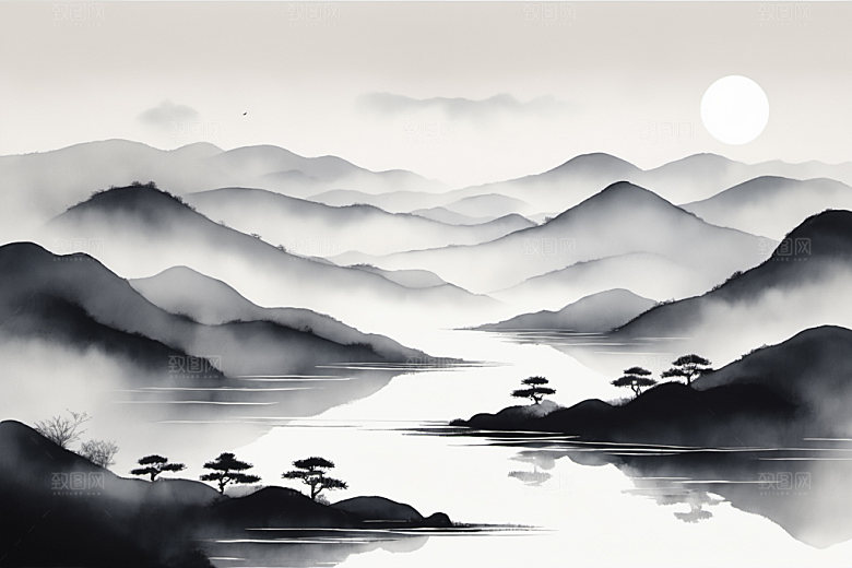 水墨写意唯美装饰画