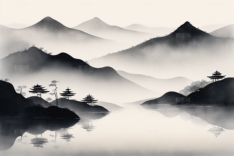 水墨山水唯美装饰画