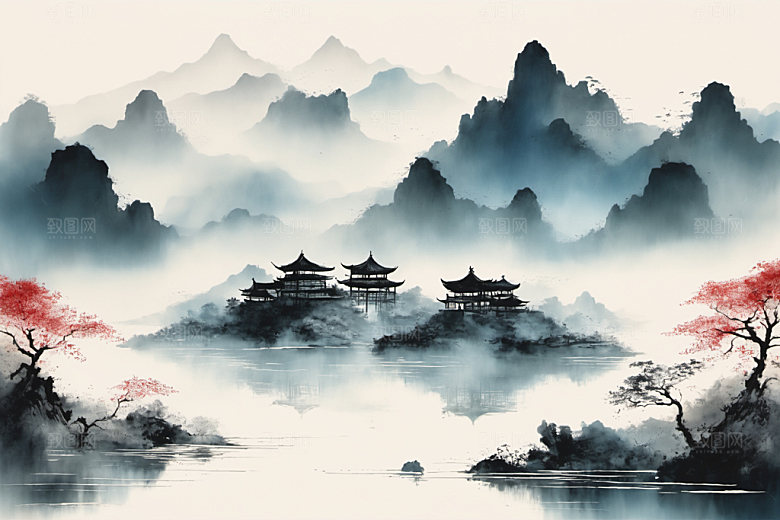 水墨山水唯美装饰画