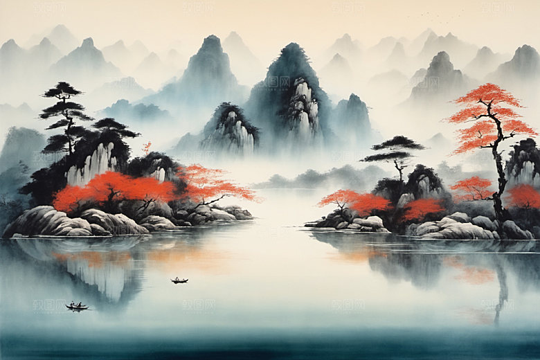 水墨唯美细腻装饰画