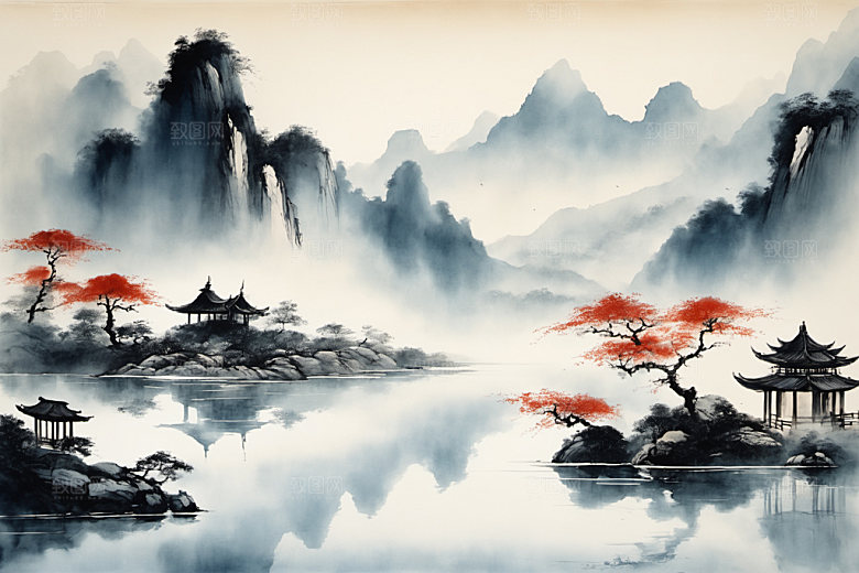 水墨中国风细腻装饰画