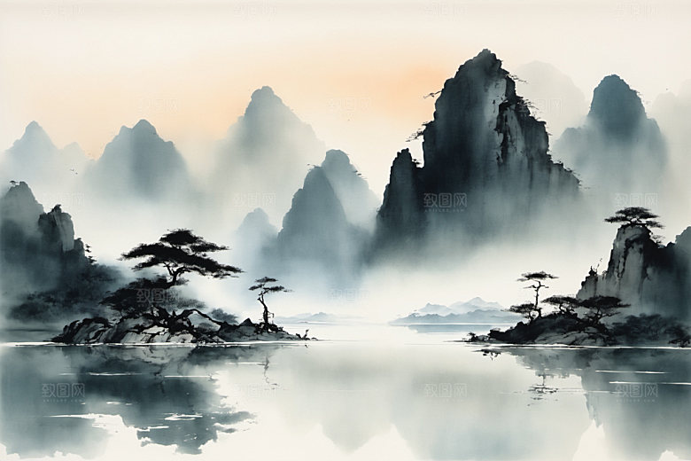 水墨唯美国画装饰画