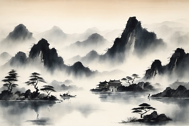 水墨山水意境装饰画