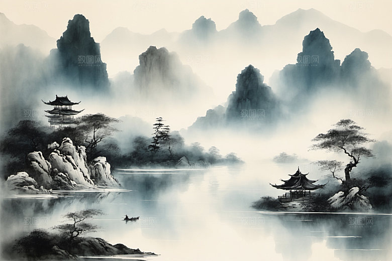 水墨中国风细腻装饰画
