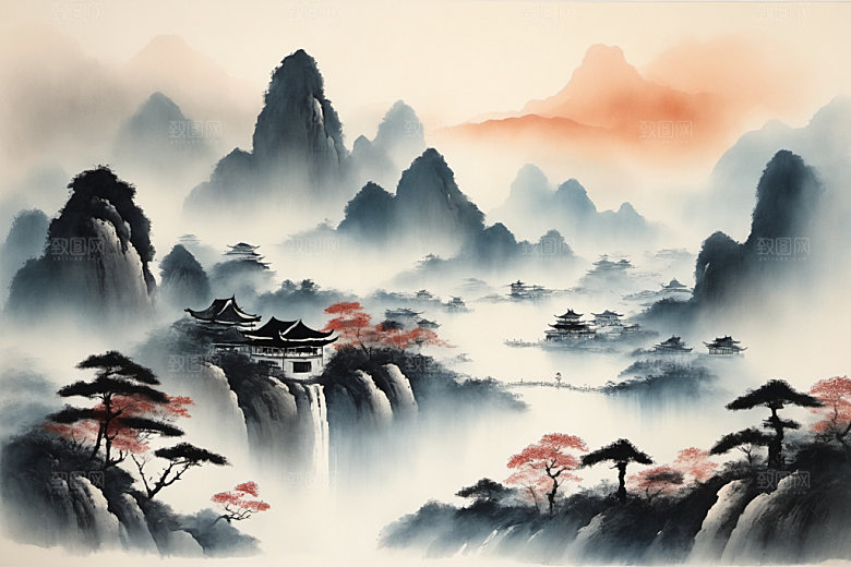 水墨山水细腻装饰画