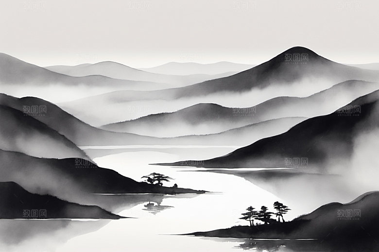 水墨唯美国画装饰画