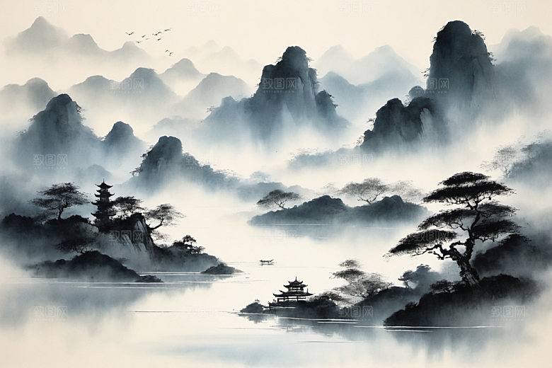 水墨山水细腻装饰画