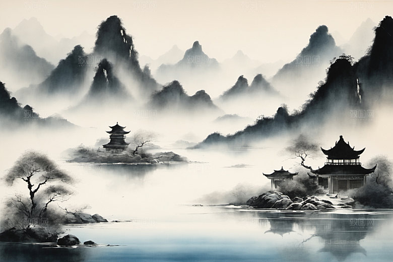 水墨山水国画装饰画
