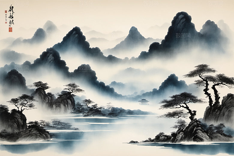 水墨山水国画装饰画