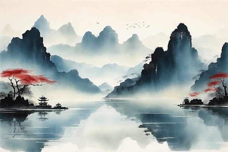 水墨唯美细腻装饰画