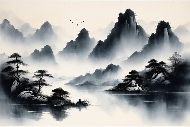水墨中国风细腻装饰画