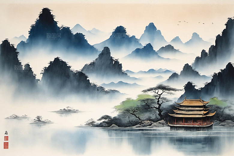 水墨国画山水装饰画