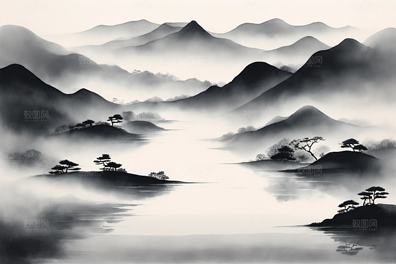 水墨山水唯美装饰画