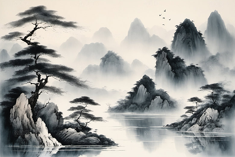 水墨山水细腻装饰画