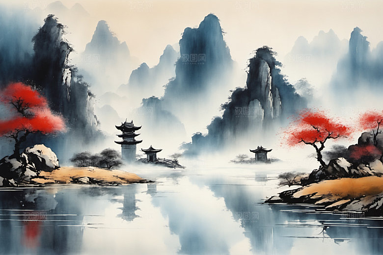 水墨山水国画装饰画