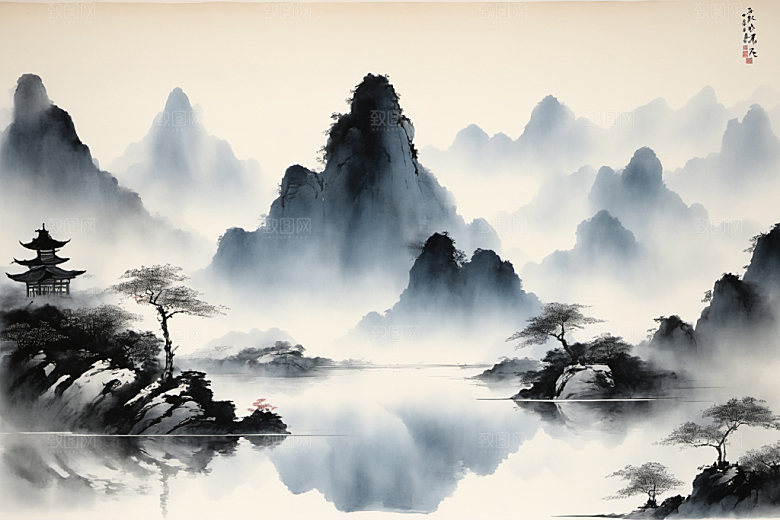 水墨细腻山水装饰画