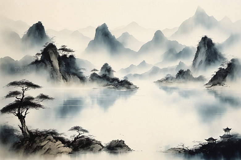 水墨细腻山水装饰画