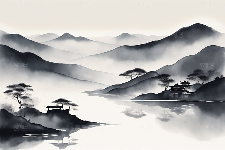 水墨中国风细腻装饰画