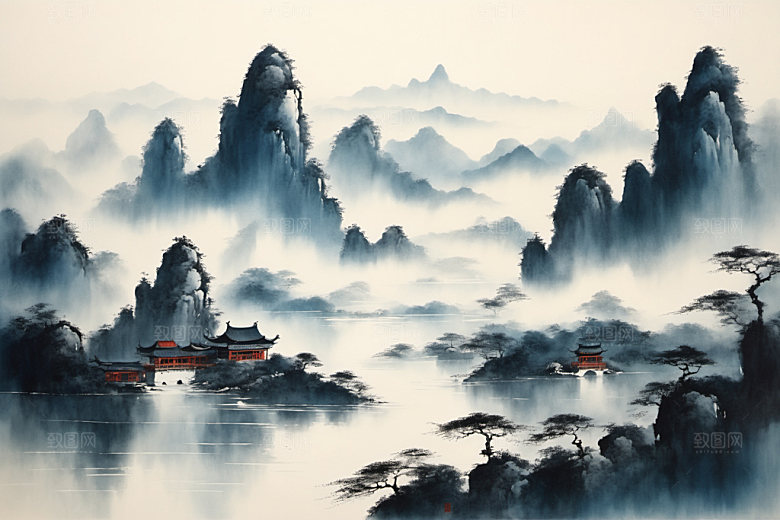 水墨细腻唯美装饰画