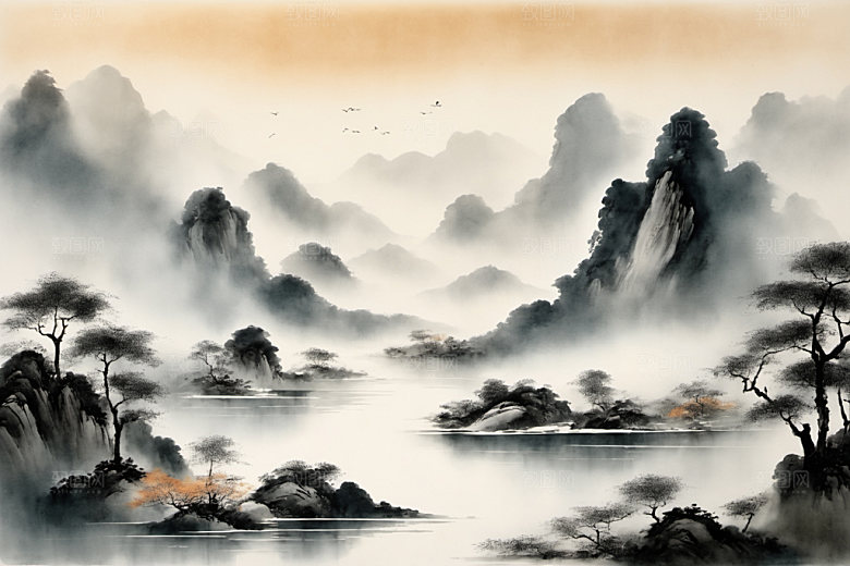 水墨意境山水装饰画