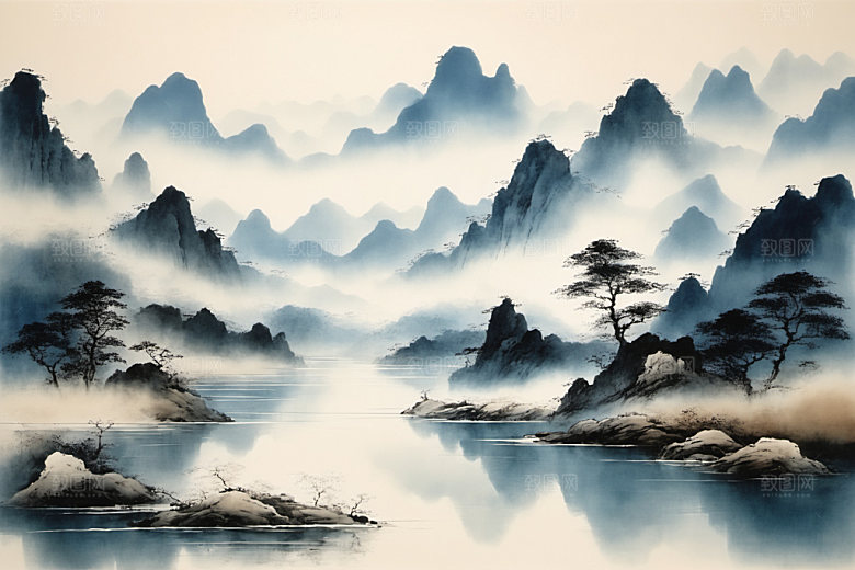 水墨细腻山水装饰画
