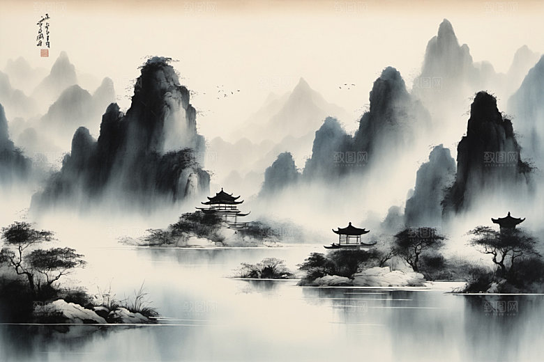水墨唯美山水装饰画