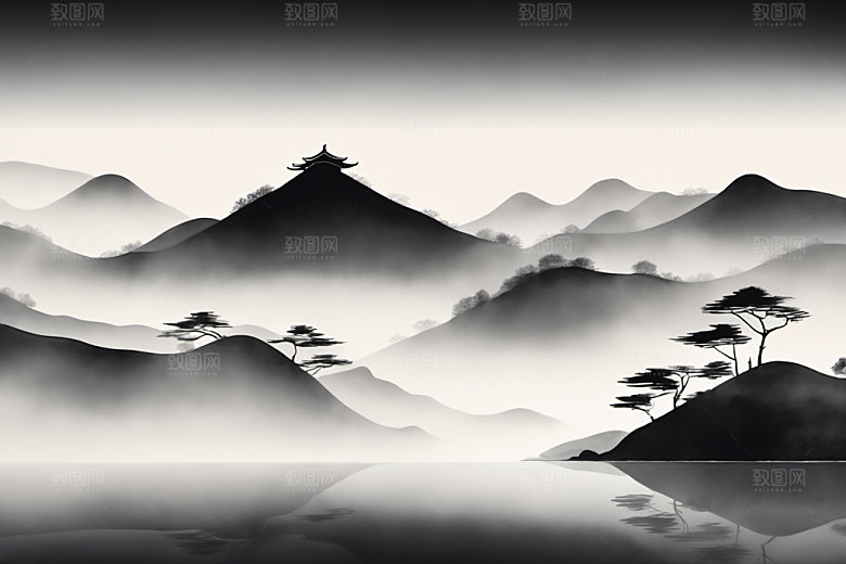 水墨写意山水装饰画