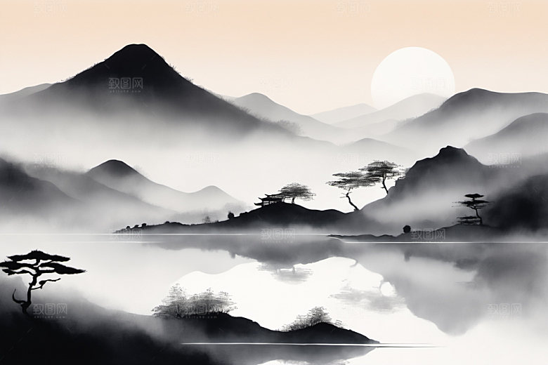 水墨细腻山水装饰画