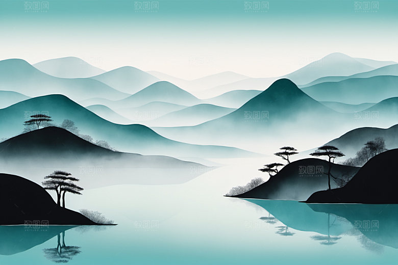 水墨唯美细腻装饰画