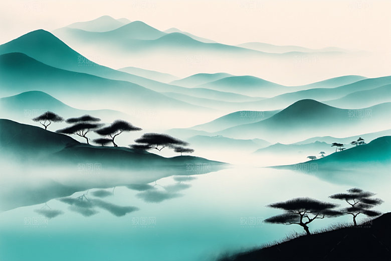 水墨唯美细腻装饰画
